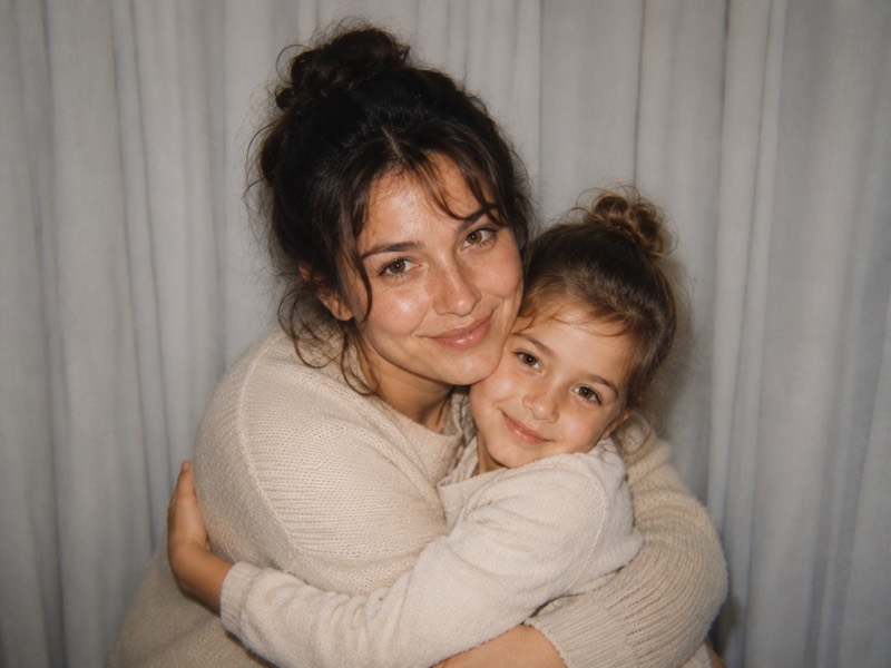 An adult holding their younger self.